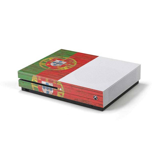 Portuguese Flag Dark Wood Xbox One S Console Skin